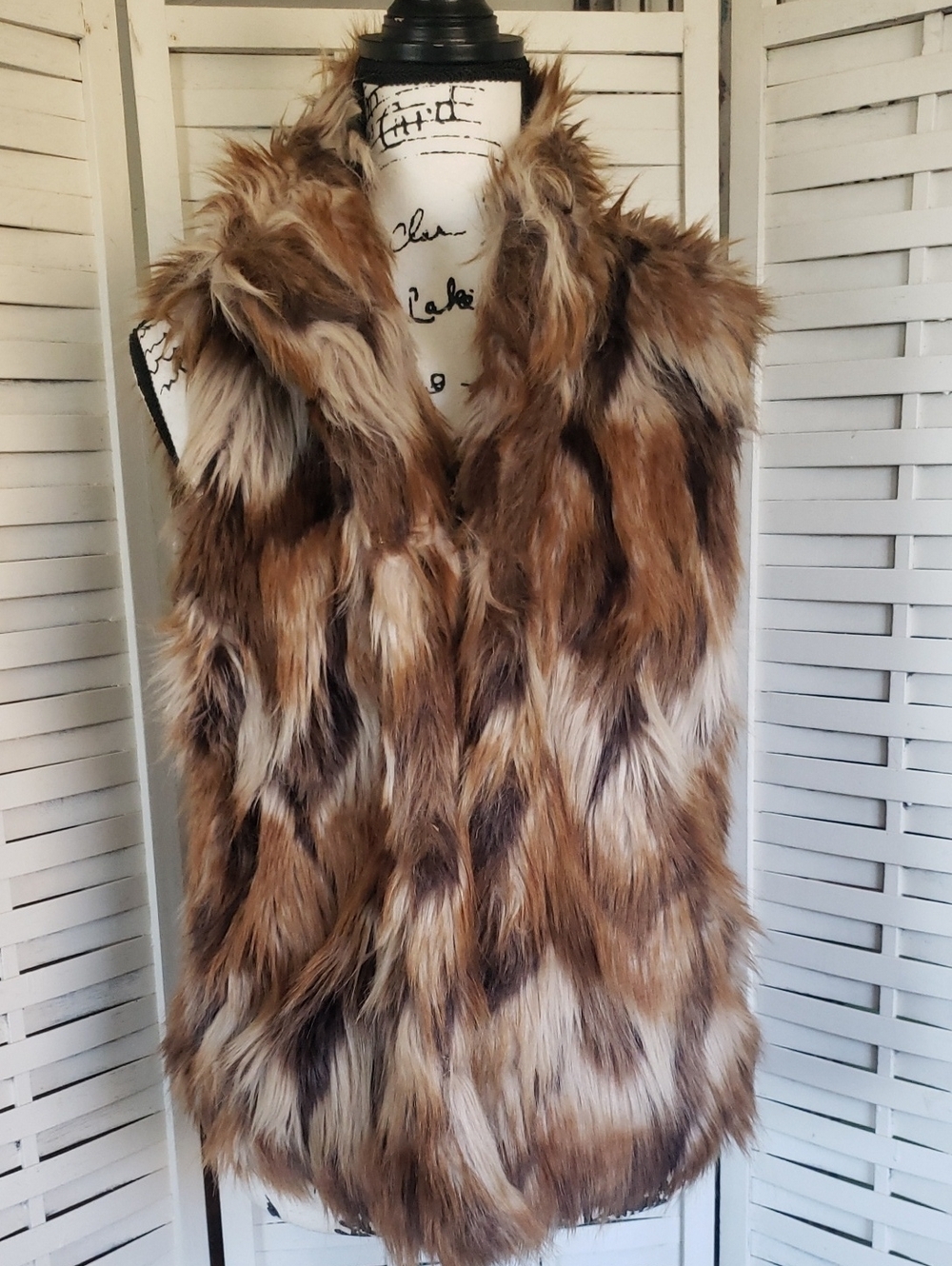 CI SONO Faux Fur Brown Multi-Tone Vest Size L